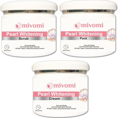MIVOMI Pearl Whitening Scrub 250 gm + Cream 250 gm + Pack 250 gm ( Pack of 3 )(3 Items in the set)