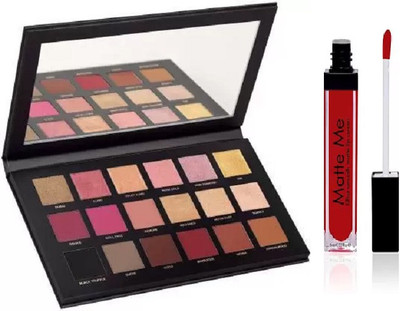 APPARA Rose Gold 18 Colors Pigmented Multi Shades Eye Shadow Palette with Matte Me Liquid Red Edition Lipstick(2 Items in the set)