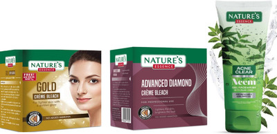 Nature's Gold Cream Bleach (43g) Diamond Cream Bleach (43g) Acne Clear Neem Face Wash (50ml)(3 Items in the set)