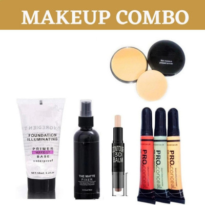 brown blush MAKEUP FIXER WITH PRIMER AND CONTOUR STICK WITH 3 PCS CONCEALER ,COMPACT(7 Items in the set)