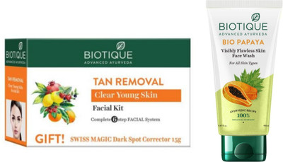BIOTIQUE Tan Removal Facial Kit & Papaya Face Wash 150 ml (2 Items in the set)