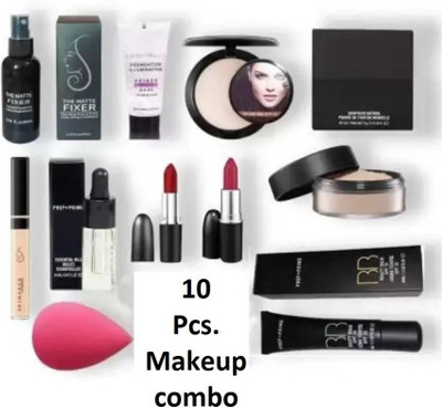 YELGO MakeupCombo Fixer,Primer,compack,powder,concealer,face serum,puff,cream,lipstick(10 Items in the set)