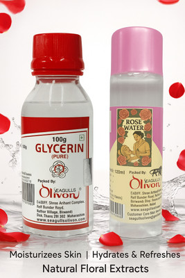 Seagulls Olivon Glycerin (100g) + Rose Water (120ml) | Natural Skin Care Combo | Moisturizing & Hydrating | For Soft, Glowing & Nourished Skin(2 Items in the set)