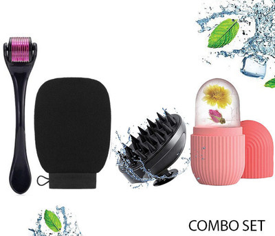 Piru Derma Roller System 0.5mm,Hair Scalp, Face Ice Roller, Exfoliating bath COMBO SET(4 Items in the set)