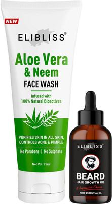 ELIBLISS Beard Hair Growth Oil for Patchy Beard and Aloe Vera & Neem Face Wash(2 Items in the set)