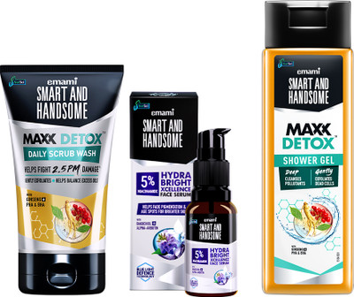 Smart and Handsome Brightening Face Serum 30ml & Maxx Detox Scrub Wash 50g & Shower Gel 250ml(3 Items in the set)