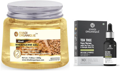 khadi ORGANIQUE Wheatgerm Gel (200gm) & Tea Tree Face Serum (30 ml) for Anti-Acne, Pimple & Blemish Control(2 Items in the set)