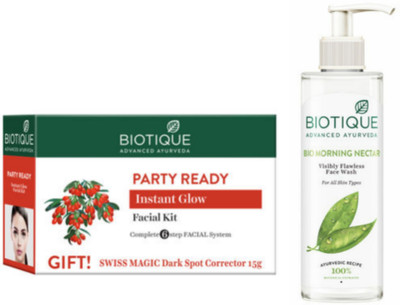 BIOTIQUE Party Ready Facial Kit & Morning Nector Face Wash 200 ml (2 Items in the set)