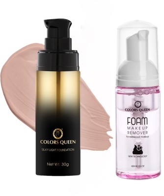 COLORS QUEEN Silky Light Foundation (Rose Blush) 30 ml + Foam Makeup Remover Liquid 60 ml(2 Items in the set)