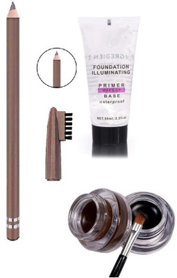 Herrlich FULL COVERAGE LOOK TUBE PRIMER WITH BROWN EYEBROW PENCIL & BLACK BROWN GEL EYELINER COMBO(3 Items in the set)