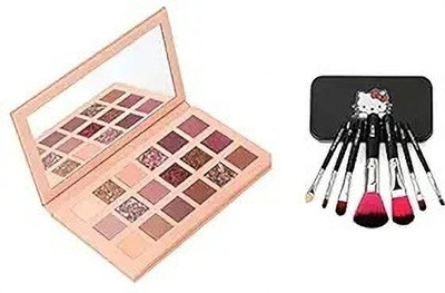 Geggsa Eyeshadow Palette with 18 Highly Pigmented Shimmery Colours with 7 Black Makeup Brushes Set(8 Items in the set)