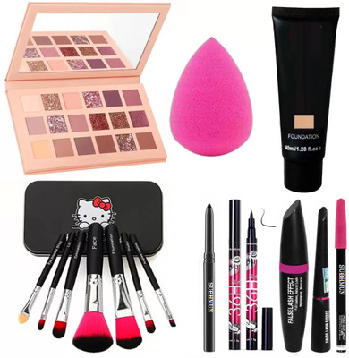 SUBHMUN Kajal & Sponge Puff & 3in1 36H Black Eyeliner & Glazed Eyeshadow 7pc Glazed Makeup Brush & Foundation(7 Items in the set)