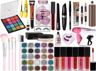 SUBHMUN FACE MAKEUP COMBO EYESHADOW PALETTE & YELLOW MASCARA & CONCEALER & LIPSTICK & EYELASHES WITH GLUE & 3 IN 1 MASCARA COMBO(27 Items in the set)