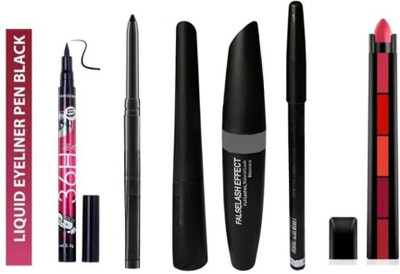 mkldsrh 3 in 1 kajal eyeliner mascara with 36 h eyeliner & 5 in 1 lipstick for eye make up kit(3 Items in the set)