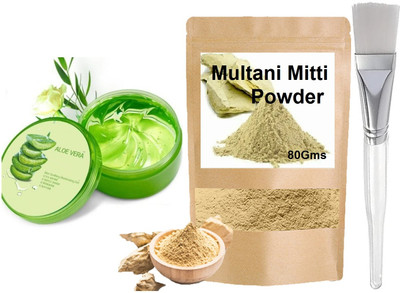 tanvi27 Skin Hydrating Cleansing Multani Mitti with Aloe Vera Gel With Brush(3 Items in the set)