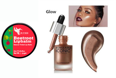 Crynn Essential BeetRoot Natural Tinted Lip Balm Sun Protection& ICONIC Illuminator Glow(2 Items in the set)