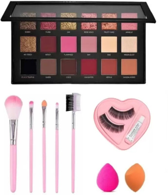 mnko Rose Gold Textured Eyeshadow Palette With 5 Pcs Makeup Brushes and 2 blender(5 Items in the set)