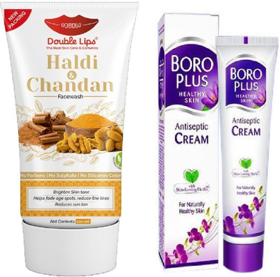 DOUBLE LIPS ANTISEPTIC CREAM 40 ML WITH FACE CARE SOAP FREE HALDI & CHANDAN FACE WASH 100 ML(2 Items in the set)