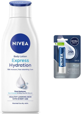 NIVEA Express Hydration 200ml lotion & Active Lipbalm Set of 2(2 Items in the set)