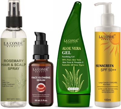 La'Conde Rosemary Spray 100ml, Face Glowing Serum 30ml, Aloe Gel 130ml & Sunscreen 100ml(4 Items in the set)