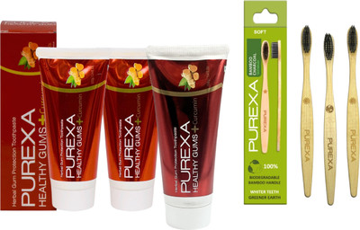 PUREXA Heathy Gums With Bamboo Charcoal Brush Combo Pack(3 Items in the set)