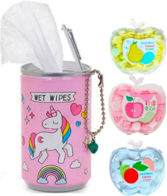ghorela 3 Apple shape Paper Soap & 1 Mini Wipes can pack of 04(1 Items in the set)