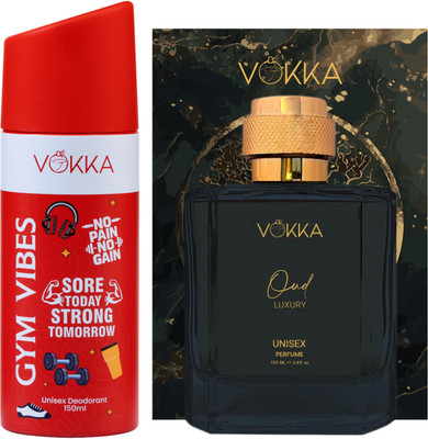 VOKKA Oud Perfume 100ml & Gym Vibes Deodorant 150ml Combo | Unisex Long Lasting(2 Items in the set)