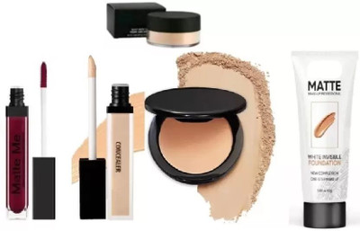 YELGO Face Makeup Combo Of Compact ,Foundation ,Concealer,Loose Powder,Maroon Lipstick(5 Items in the set)