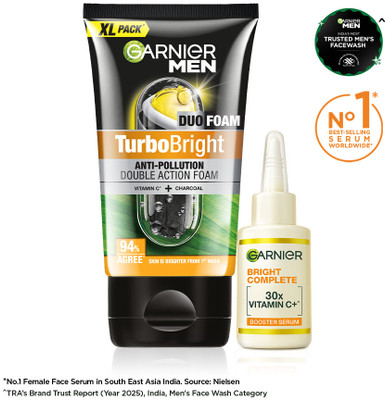 Garnier Men Brightening Duo - Turbo Bright  150g + Vit C Serum 8ml Face Wash(150 g)