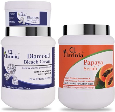 CLAVINIA Diamond Bleach Cream 1 Kg + Papaya Scrub 1000 ml(3 Items in the set)