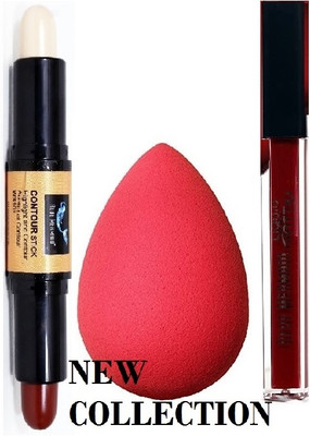 BLUEMERMAID NEW PERFECT CONTOUR STICK WITH RED LIPSTICK & MAKEUP BLENDER(3 Items in the set)