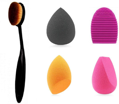 Lenon Beauty Makeup Blender Sponges 3 Shape With Ovel Shape Brush And Brush Cleaner(5 Items in the set)