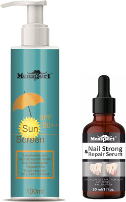 Mensport Broad Spectrum SPF 50++ Sunscreen 100ML & Nail Strong and Repair Serum 30ML(2 Items in the set)