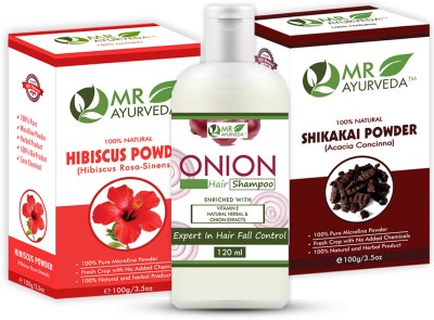 MR Ayurveda Onion Shampoo, Hibiscus Powder and Shikakai Powder(3 Items in the set)