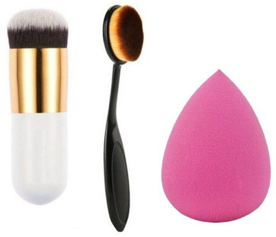 RTB Professional Foundation Brush, Oval Foundation Brush And Sponge Puff(3 Items in the set)