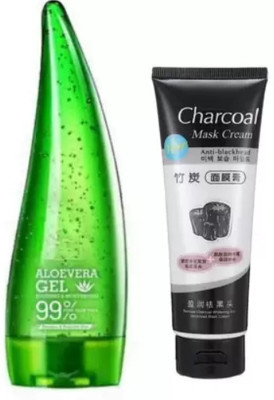 mkldsrh Pure Aloe Vera Gel - Ultimate for Skin and Hair with Activated Charcoal Peel off Mask for face(2 Items in the set)
