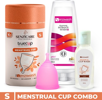 Senzicare Truecup Small Reusable Menstrual Cup & Cupwash 25ml with Intimate Wash 100ml for Women Combo Pack(3 Items in the set)