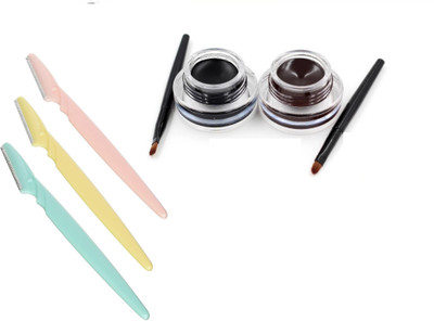 Zailie GEL EYELINERS (2 SHADES BLACK AND BROWN) WITH 3 EYEBROW SHAPING AND UNNECESSARY HAIR REMOVING RAZORS(5 Items in the set)