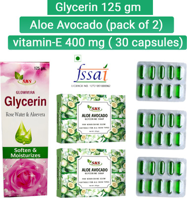 SKS BIOTECH Vitamin E 400mg Softgel & Aloe Avacado & Glycerin Combo For Skin glow(3 Items in the set)