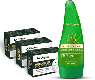 LA Organo Glutathione Skin whitening Soap with Aloe Vera Multipurpose Beauty Gel Perfect Skin Combo(4 Items in the set)