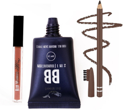 BLUEMERMAID MATTE LOOK FOUNDATION & BROWN CREAMY LIPSTICK WITH EYE PENCIL(3 Items in the set)