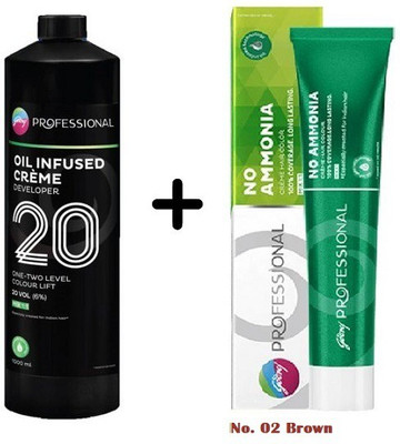 Godrej Professional Best Hair Color 6% Developer 20 VOL And No Ammonia Creme Hair Color Brown (1000ml + 70g) (2 Items in the set)