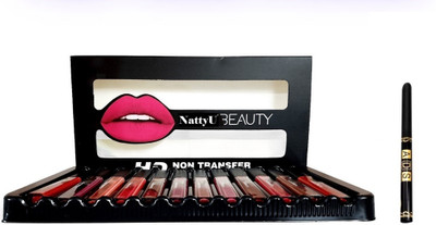 NattyU Beauty Waterproof Matte Set Of 12 Lipsticks - Long Lasting - 12 Different Shades - 5 ML Each With HD Eyeliner pencil(Combo)(2 Items in the set)