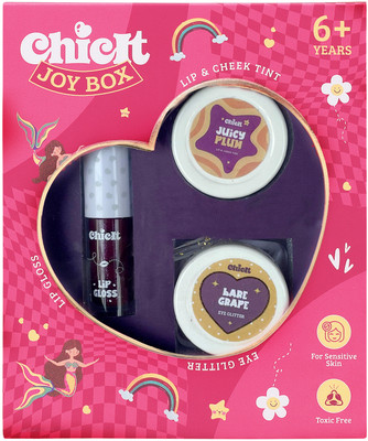 Chicit Joy Box Kids Makeup Set Lip Gloss, Lip Cheek tint & Eye Glitter Toxic-Free, For Sensitive Skin (Purple)(1 Items in the set)
