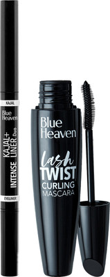 BLUE HEAVEN Intense Kajal Liner Duo 0.55Ml 03G Black + Lash Twist Curling Mascara 12Ml Black (Set of 2)(2 Items in the set)