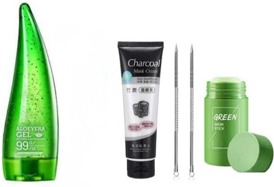 mkldsrh green tea purifying clay stick mask oil control cleansing mask mud charcoal feel off mask blackhead needle remover & alovera gel(4 Items in the set)