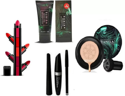SUBHMUN foundation waterproof cc cream Foundation (Beige, 30 g) & 70 ml Primer & 3 in 1 eye combo & 5 step lipstick(4 Items in the set)
