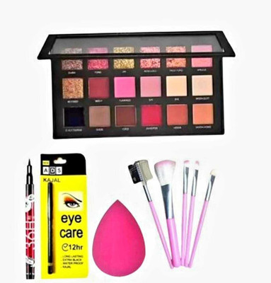 rahnay Eyeshadow Rose Gold palette Multicolor + 1 Kajal + 1 Eyeliner 5 pcs Brushes + 1 Puff(4 Items in the set)