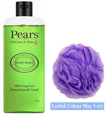 Pears Oil-Clear & Glow Body Wash (250ml), Bathing Loofah(2 Items in the set)
