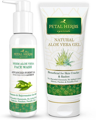 Petal Herbs Ayurveda Neem & Face Wash to rejuvenate and the skin + Natural Gel to prevent pimples and acne(2 Items in the set)